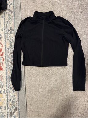 Aritzia Black Zip-Up Cropped Long Sleeve Top